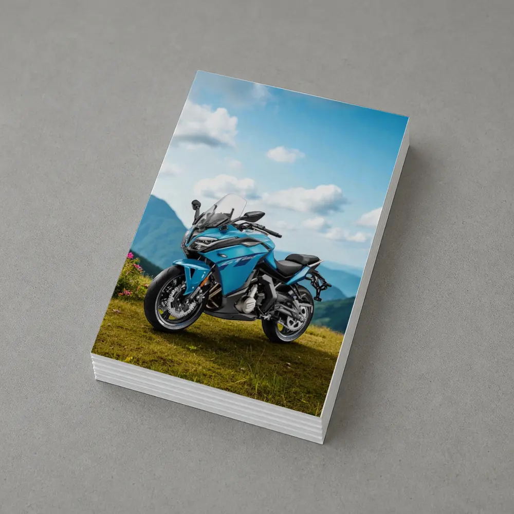 Blue Adventure Motorcycle Mountain Landscape Background – Postcards