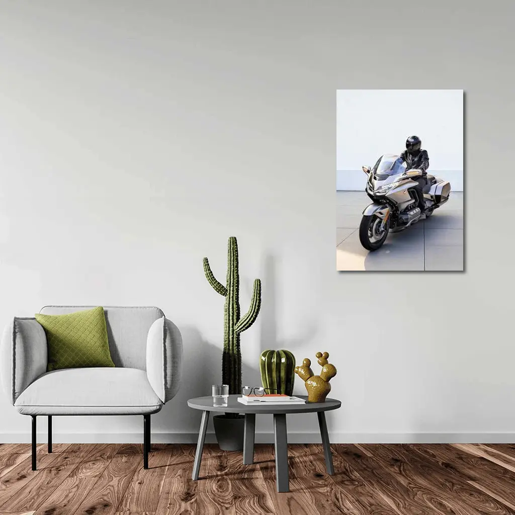 Honda Gold Wing Rider Gray Urban Setting – Wall Art