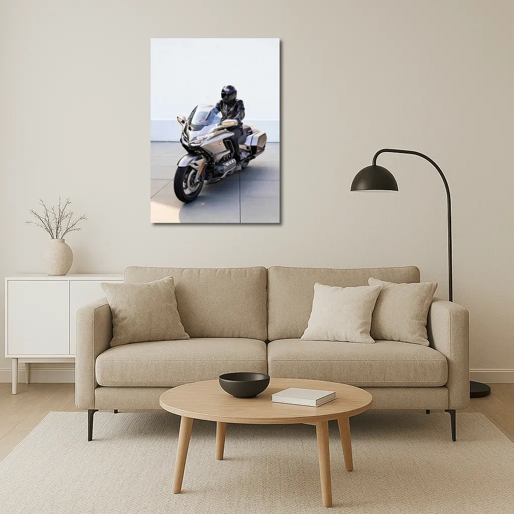Honda Gold Wing Rider Gray Urban Setting – Wall Art