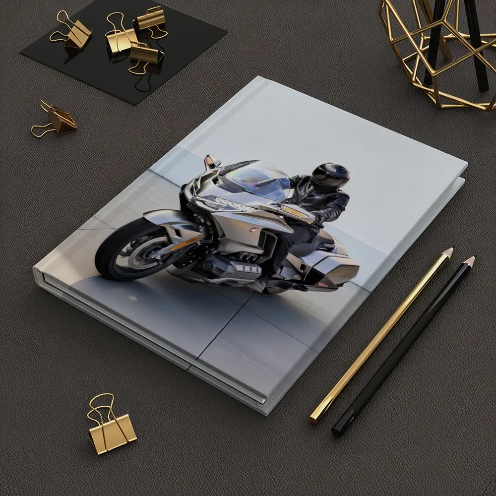 Honda Gold Wing Rider Gray Urban Setting – Notebooks