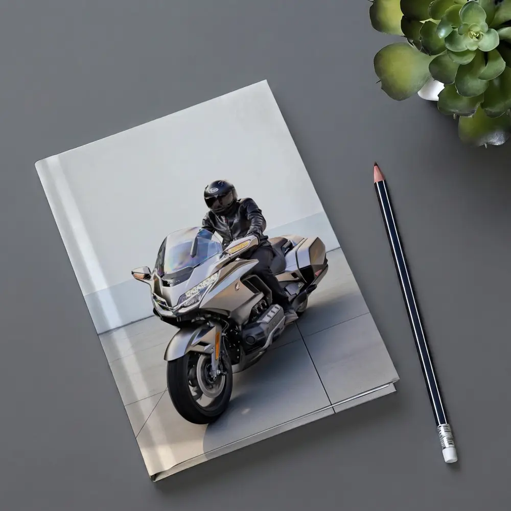 Honda Gold Wing Rider Gray Urban Setting – Notebooks