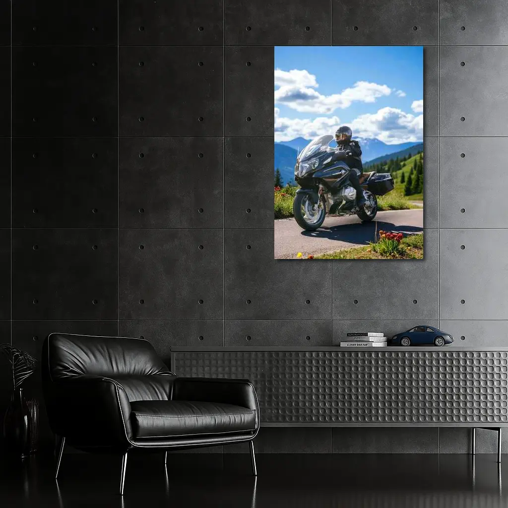 BMW Motorcycle Rider Mountain Road Scenic View – Wall Art