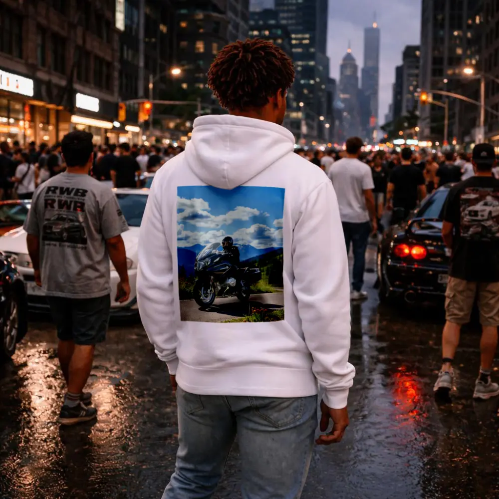 BMW Motorcycle Rider Mountain Road Scenic View – Hoodies
