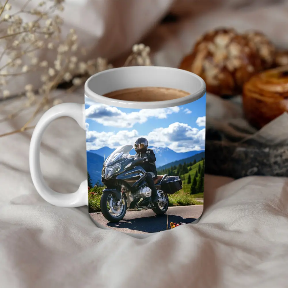BMW Motorcycle Rider Mountain Road Scenic View – Mugs