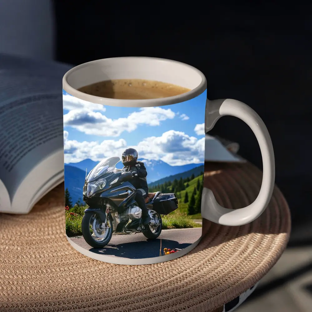 BMW Motorcycle Rider Mountain Road Scenic View – Mugs