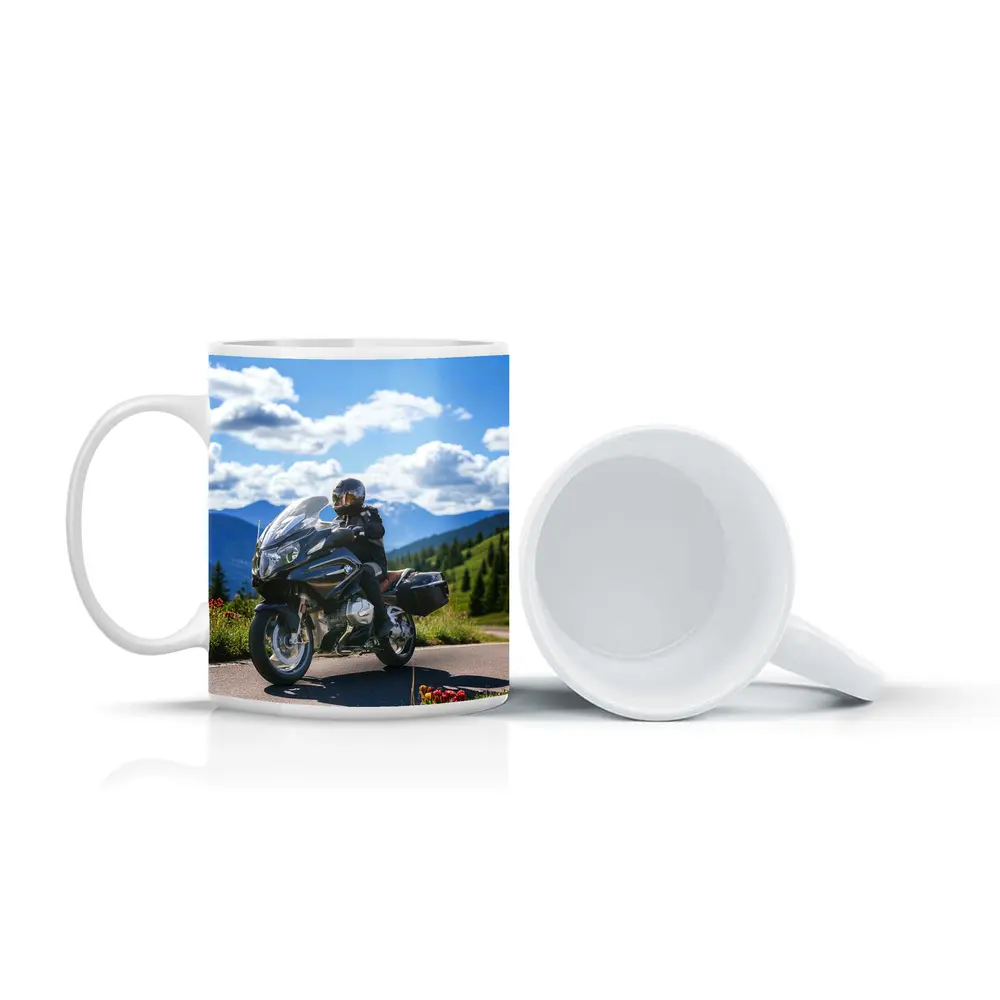BMW Motorcycle Rider Mountain Road Scenic View – Mugs
