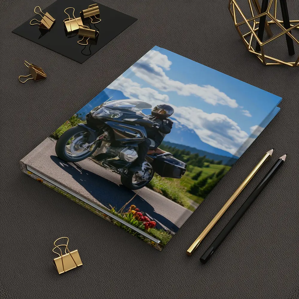 BMW Motorcycle Rider Mountain Road Scenic View – Notebooks