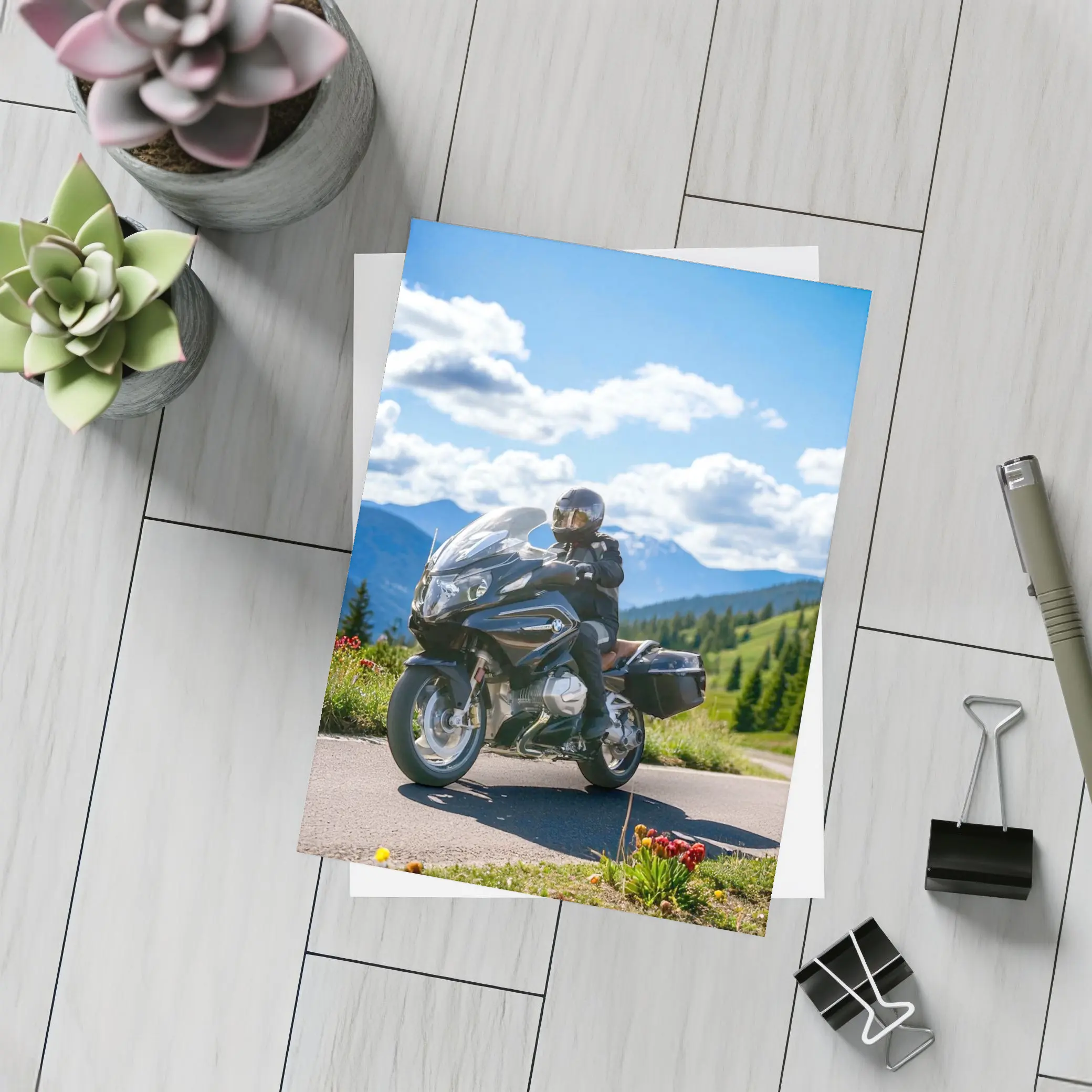 BMW Motorcycle Rider Mountain Road Scenic View – Postcards