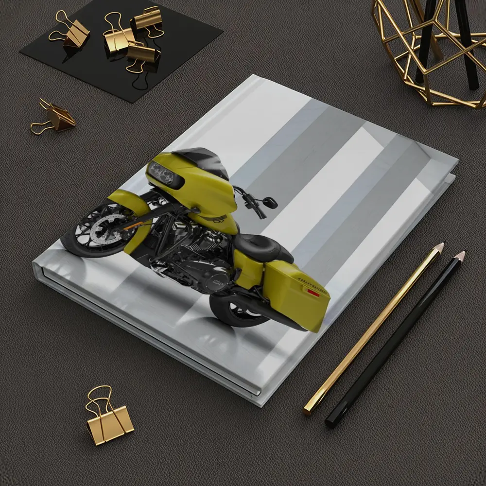 Harley Davidson Road Glide Yellow Studio Shot – Notebooks