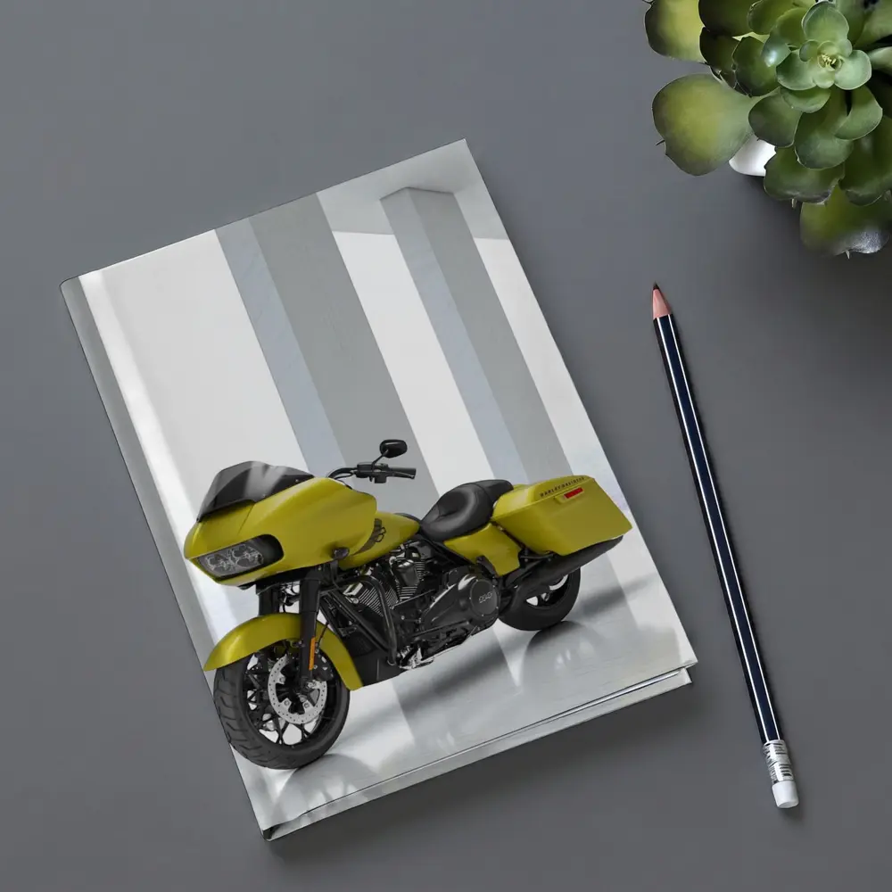 Harley Davidson Road Glide Yellow Studio Shot – Notebooks