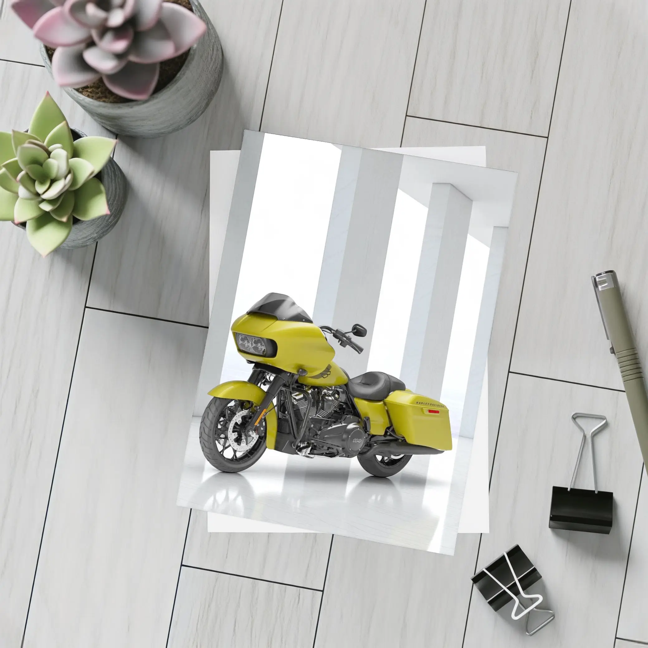 Harley Davidson Road Glide Yellow Studio Shot – Postcards