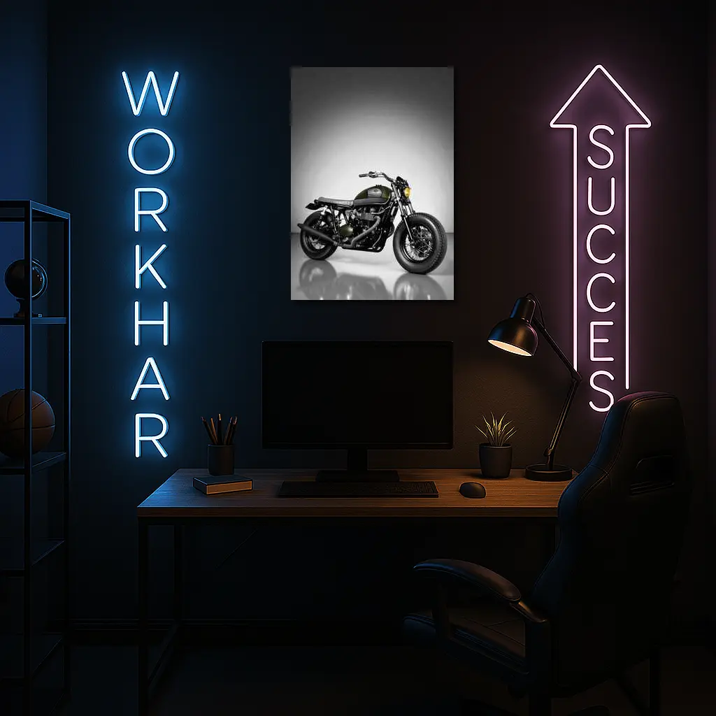 Olive Green Cafe Racer Motorcycle Studio Shot – Wall Art