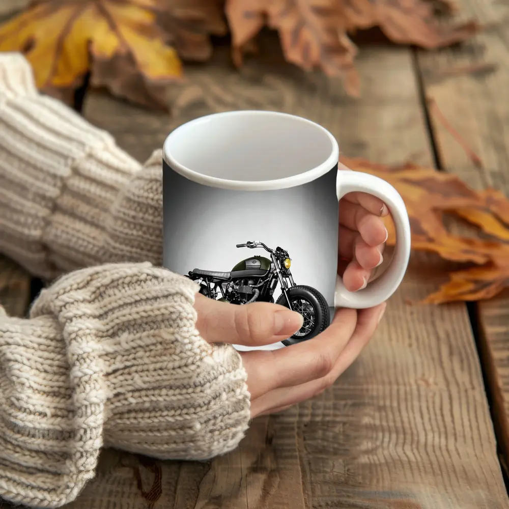 Olive Green Cafe Racer Motorcycle Studio Shot – Mugs