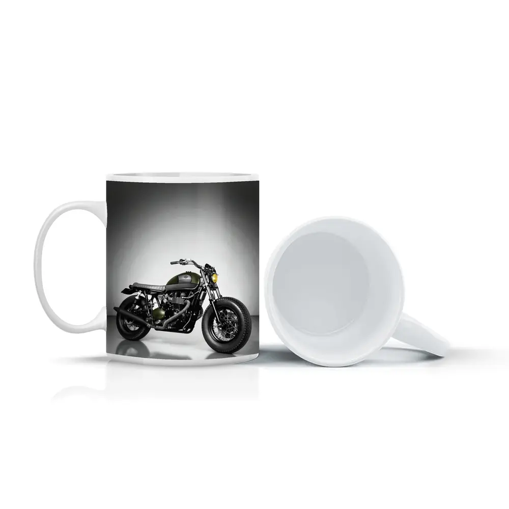 Olive Green Cafe Racer Motorcycle Studio Shot – Mugs