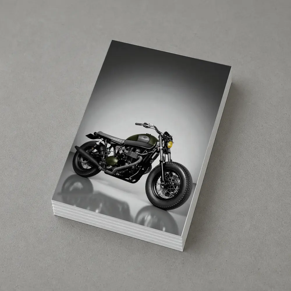 Olive Green Cafe Racer Motorcycle Studio Shot – Postcards