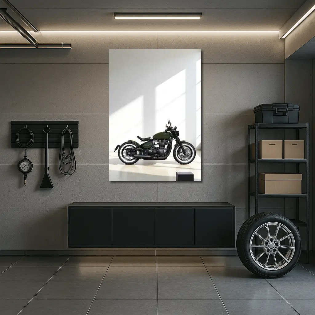 Triumph Bobber Green Motorcycle Minimal Studio – Wall Art