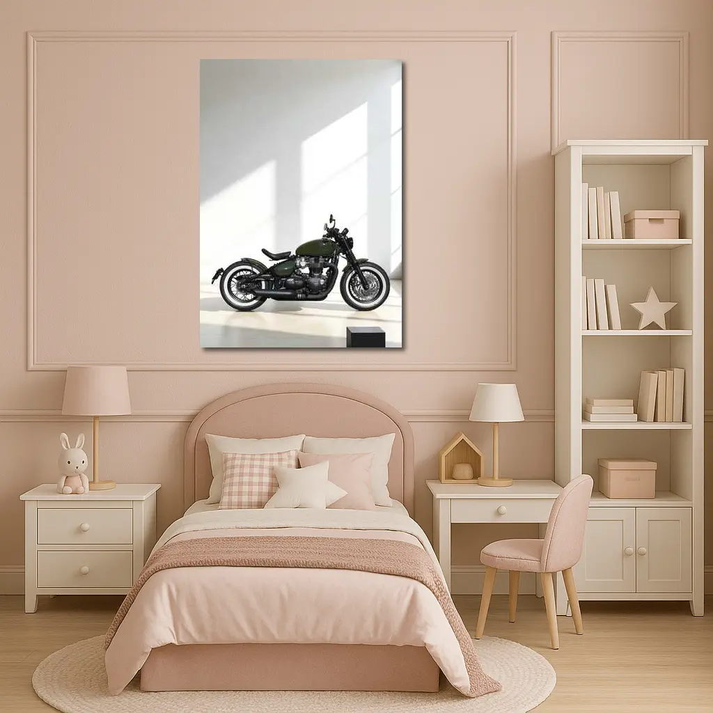 Triumph Bobber Green Motorcycle Minimal Studio – Wall Art