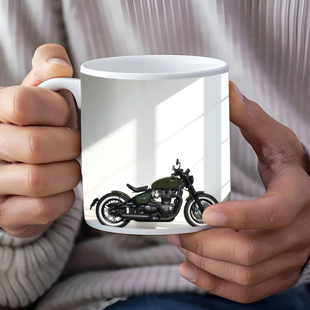 Triumph Bobber Green Motorcycle Minimal Studio – Mugs