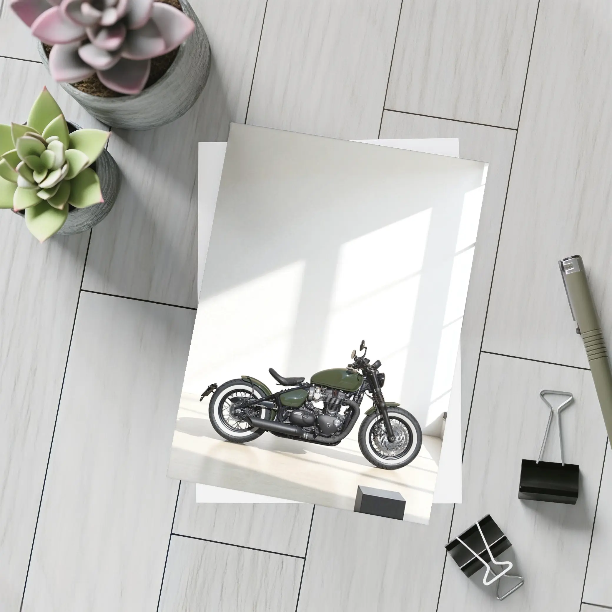 Triumph Bobber Green Motorcycle Minimal Studio – Postcards