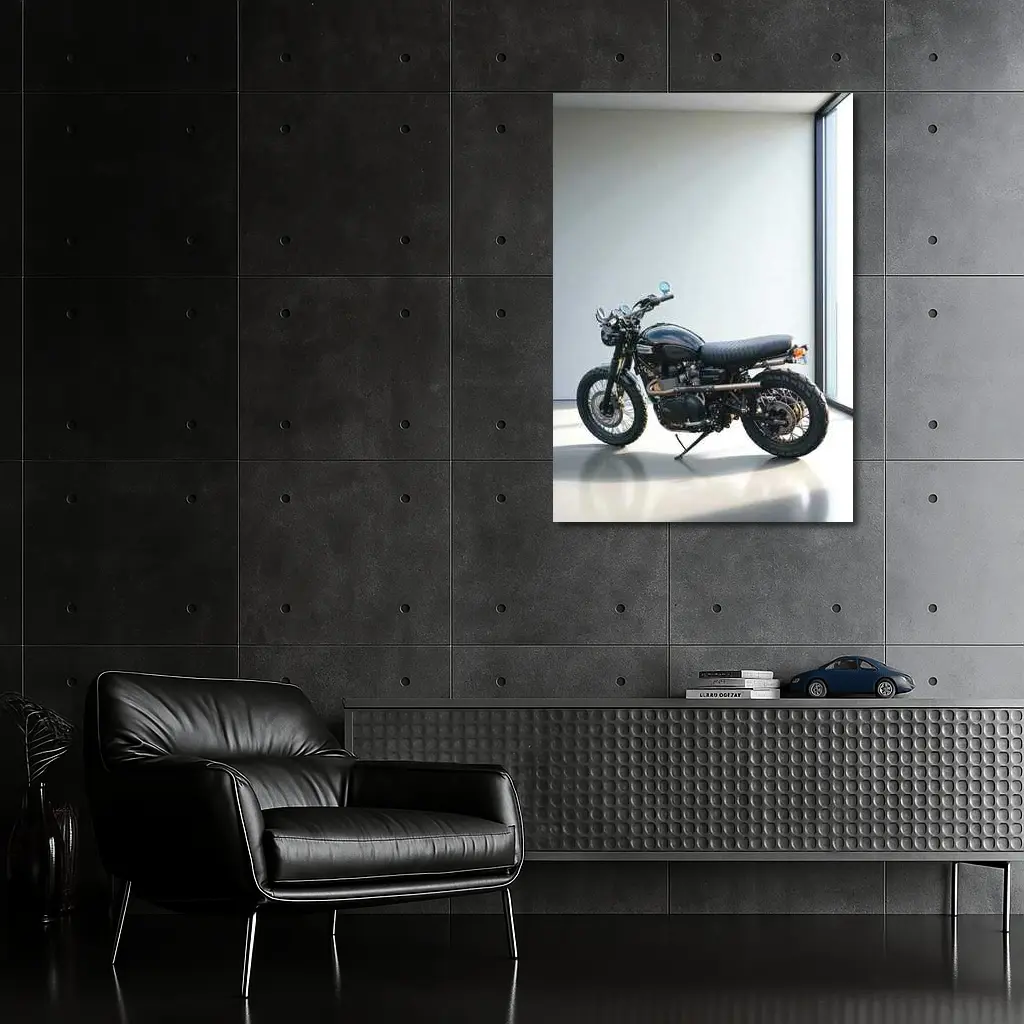 Black Triumph Scrambler Motorcycle Minimal Room – Wall Art