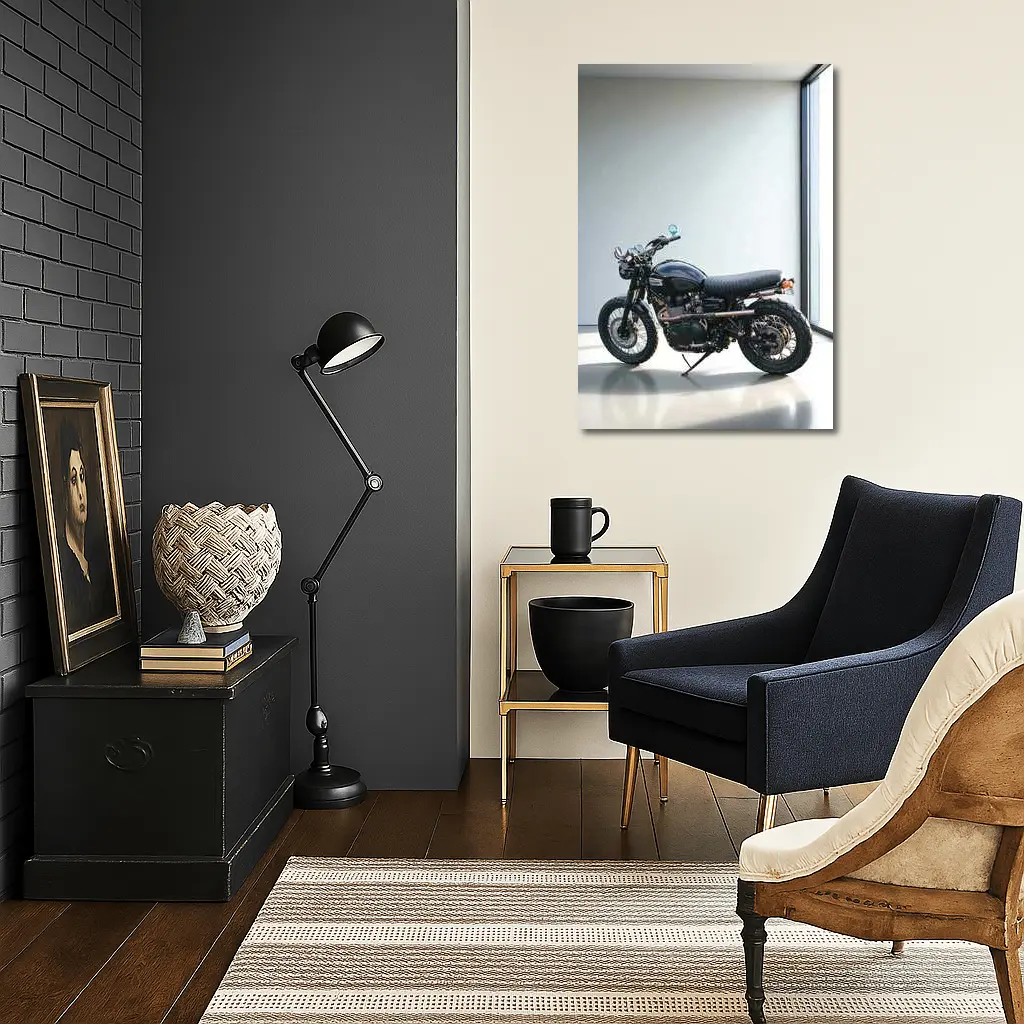 Black Triumph Scrambler Motorcycle Minimal Room – Wall Art