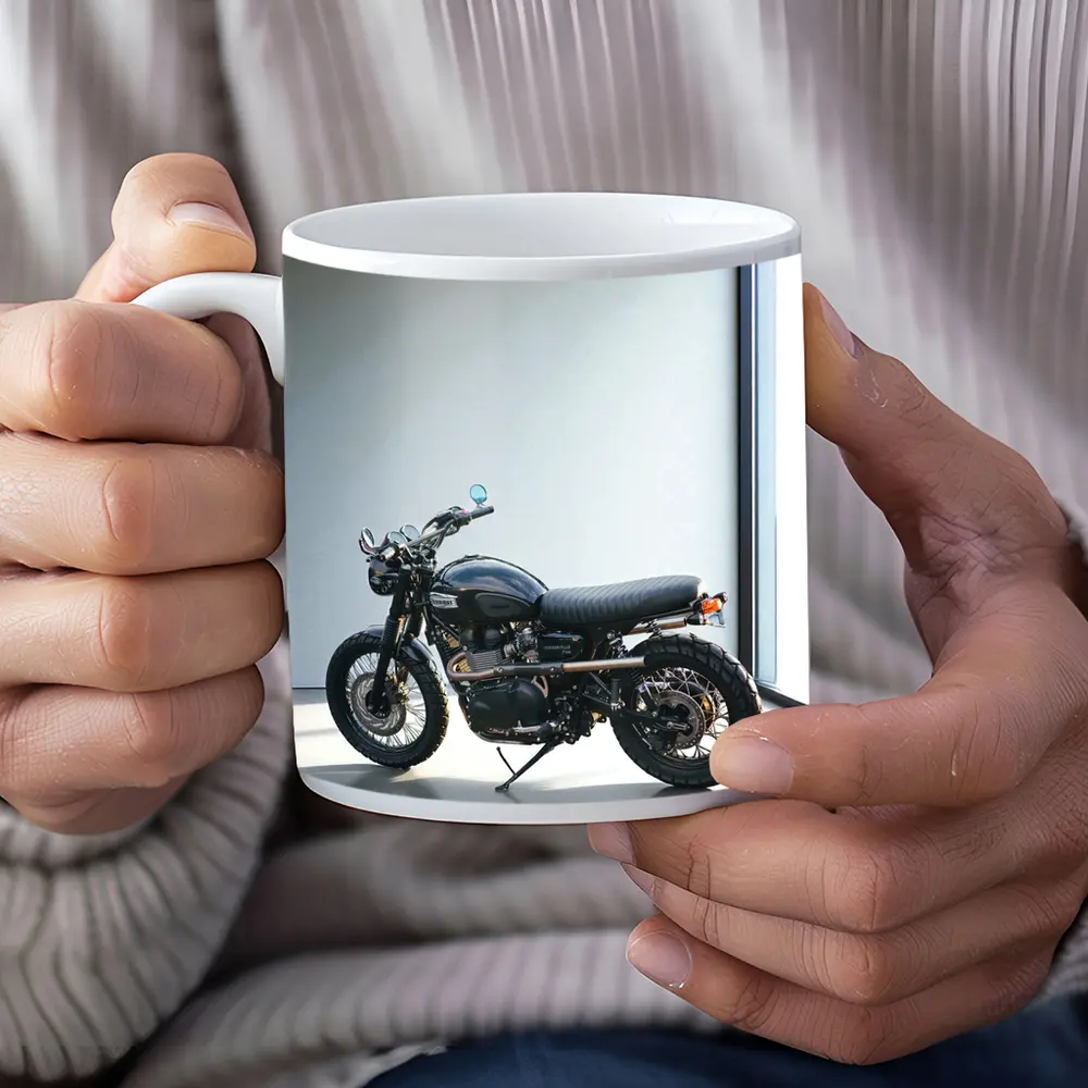 Black Triumph Scrambler Motorcycle Minimal Room – Mugs