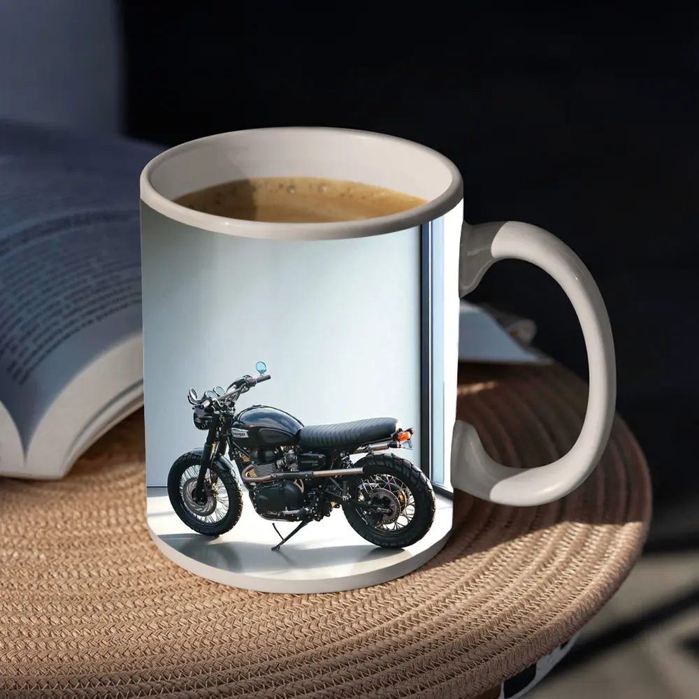 Black Triumph Scrambler Motorcycle Minimal Room – Mugs