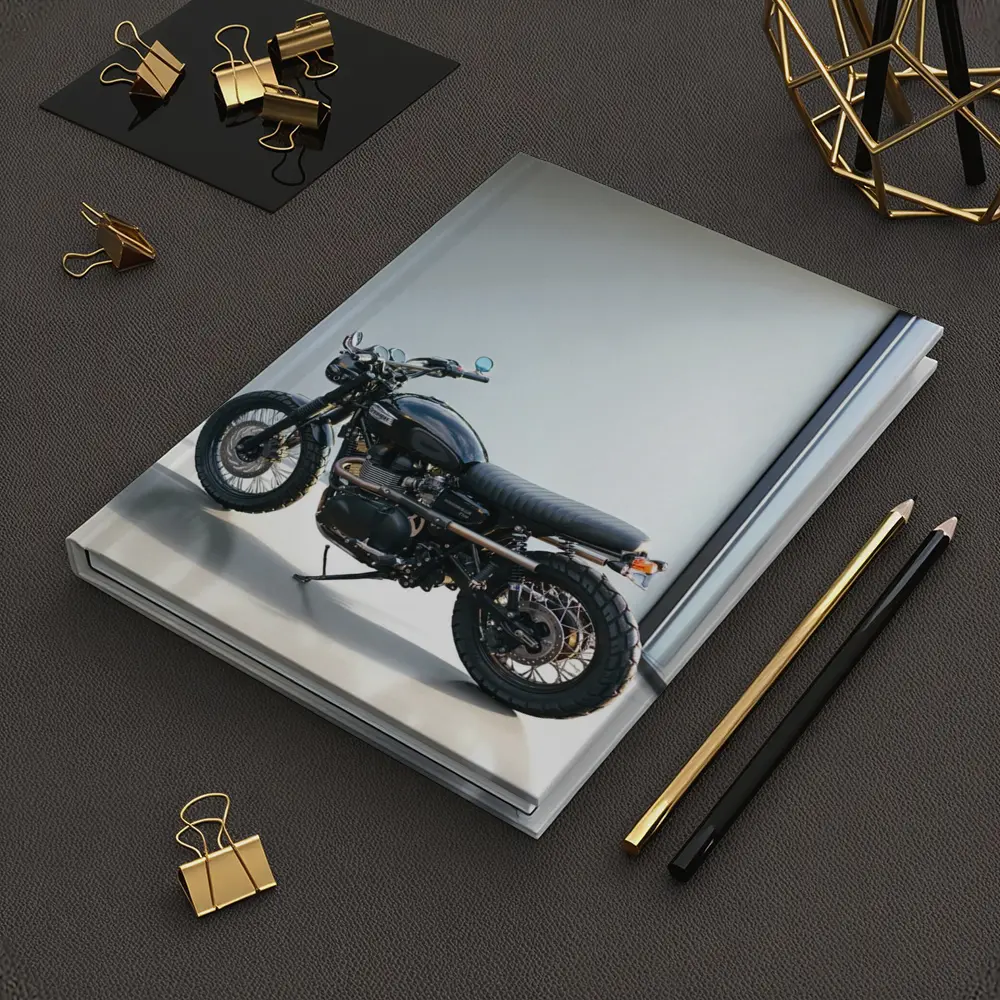 Black Triumph Scrambler Motorcycle Minimal Room – Notebooks