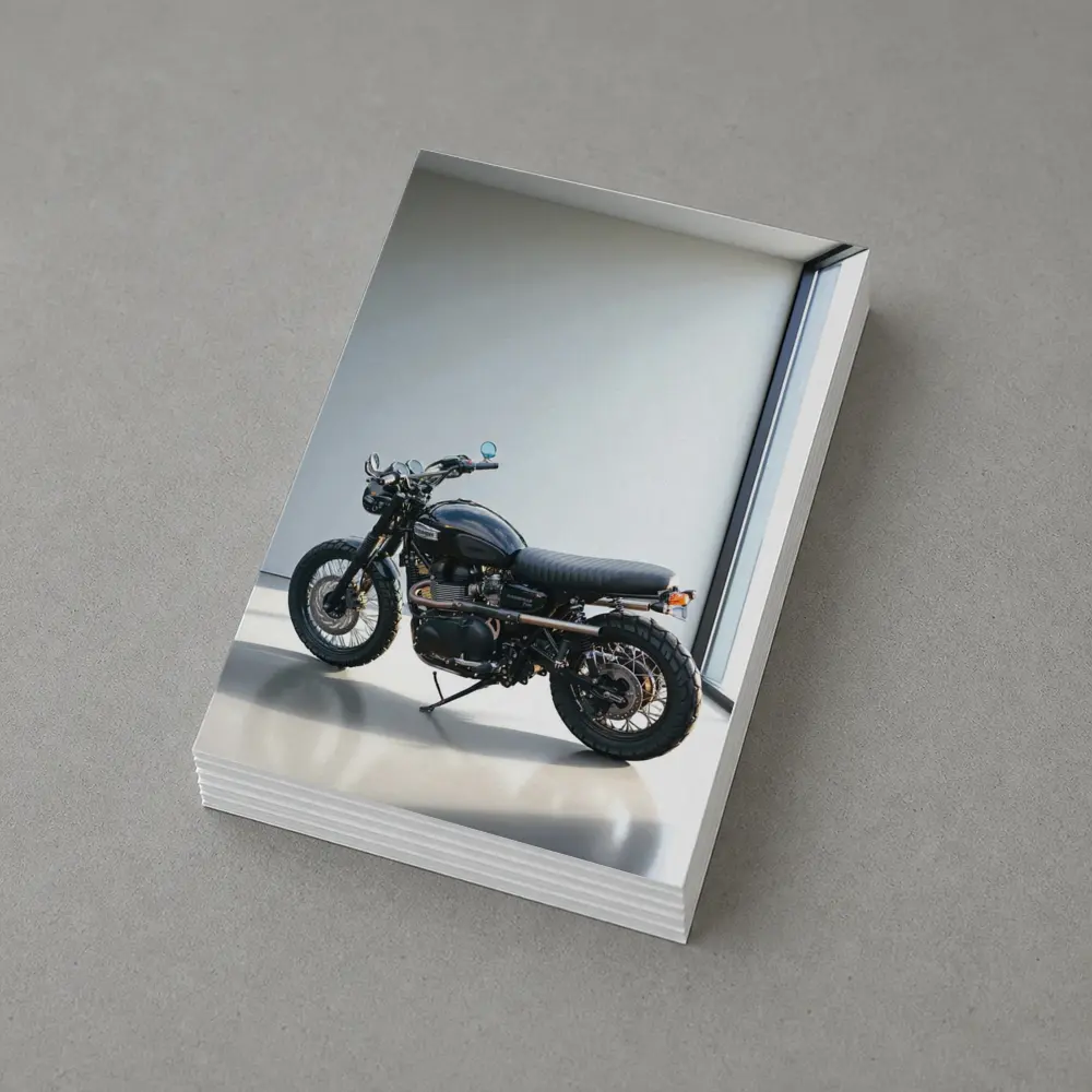 Black Triumph Scrambler Motorcycle Minimal Room – Postcards