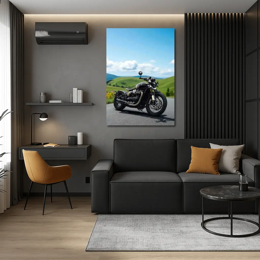 Triumph Bobber Black Motorcycle Green Hills – Wall Art