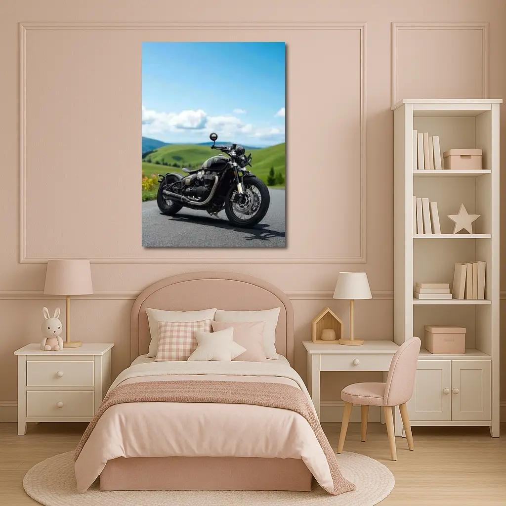Triumph Bobber Black Motorcycle Green Hills – Wall Art