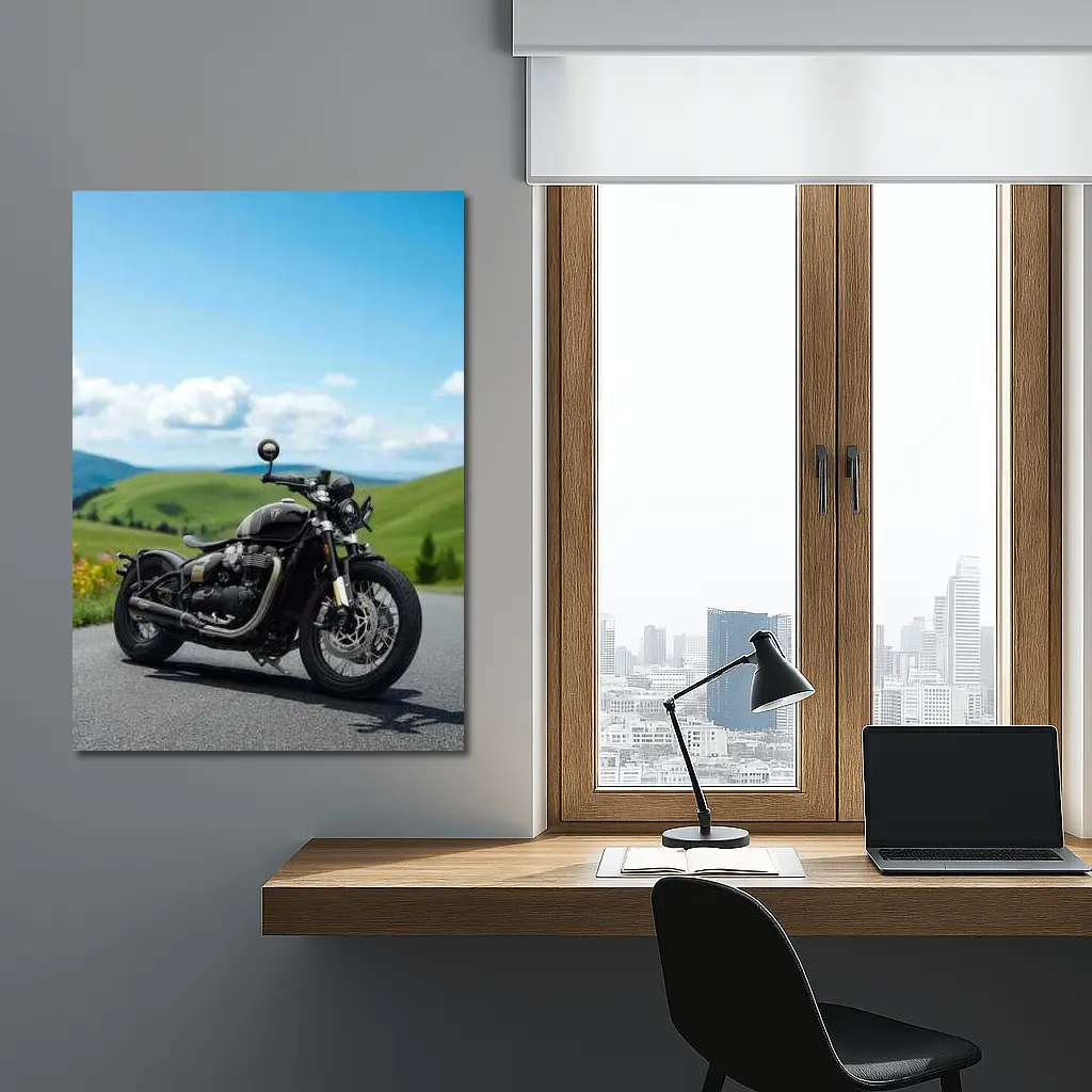 Triumph Bobber Black Motorcycle Green Hills – Wall Art