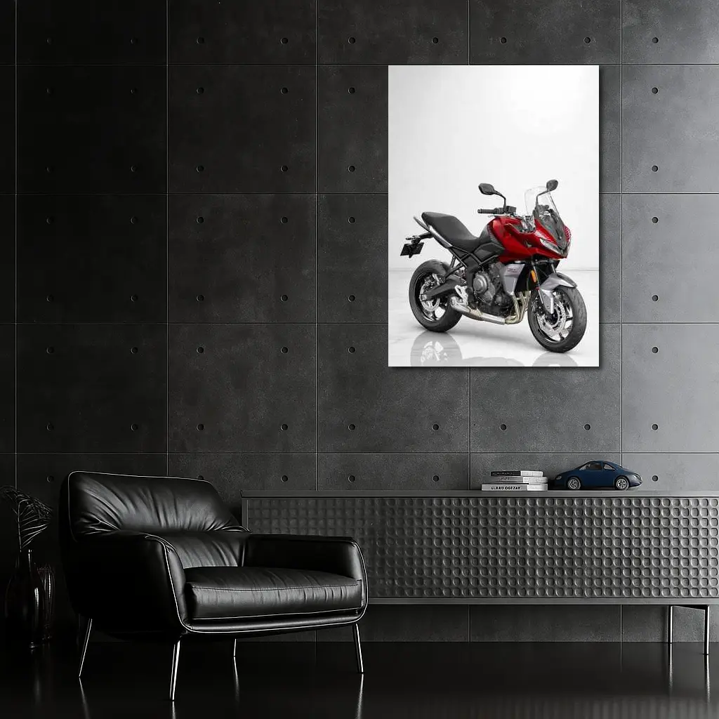 Red Triumph Tiger Sport Motorcycle White Background – Wall Art