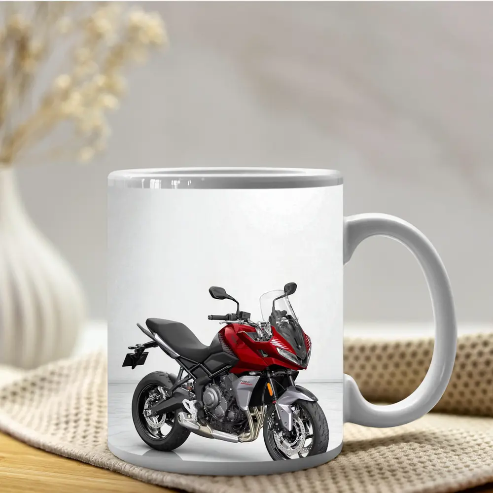 Red Triumph Tiger Sport Motorcycle White Background – Mugs