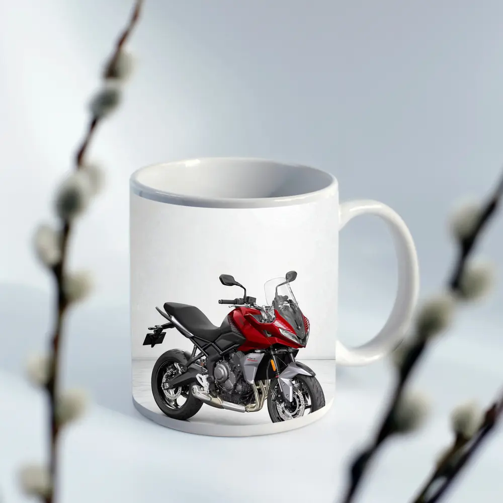 Red Triumph Tiger Sport Motorcycle White Background – Mugs