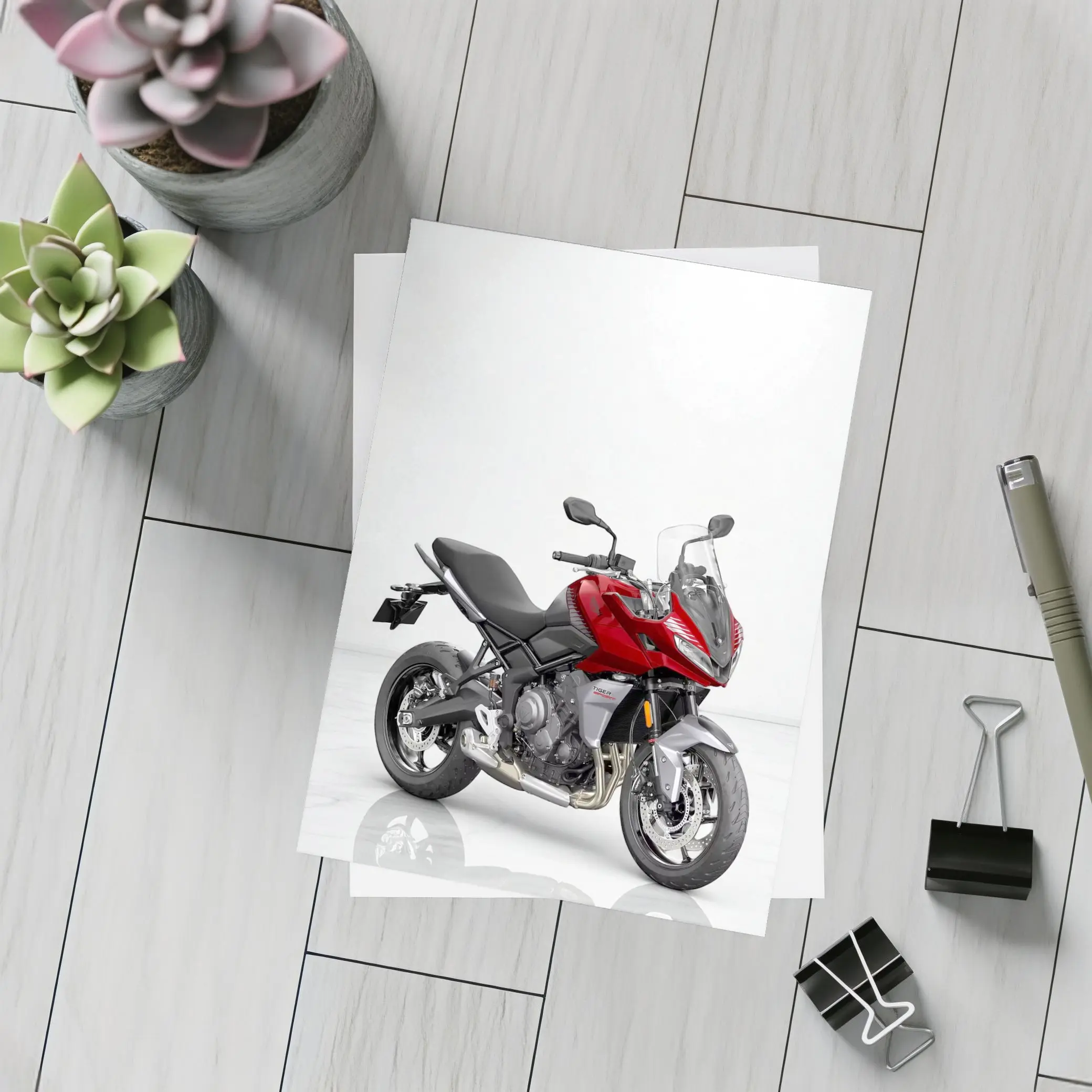 Red Triumph Tiger Sport Motorcycle White Background – Postcards