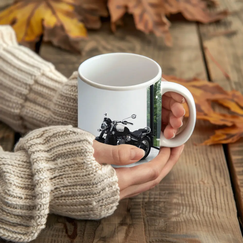 Triumph Bobber Motorcycle Minimalist Studio Setting – Mugs