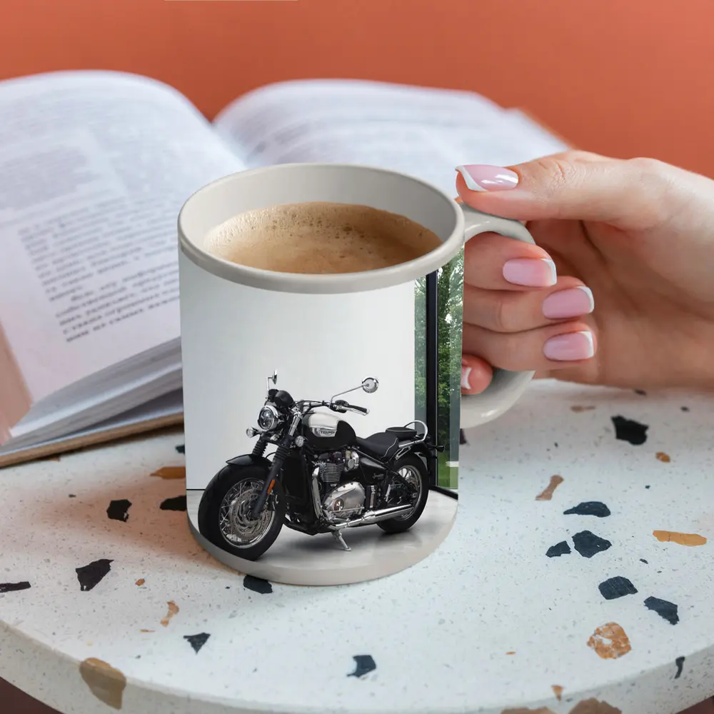 Triumph Bobber Motorcycle Minimalist Studio Setting – Mugs
