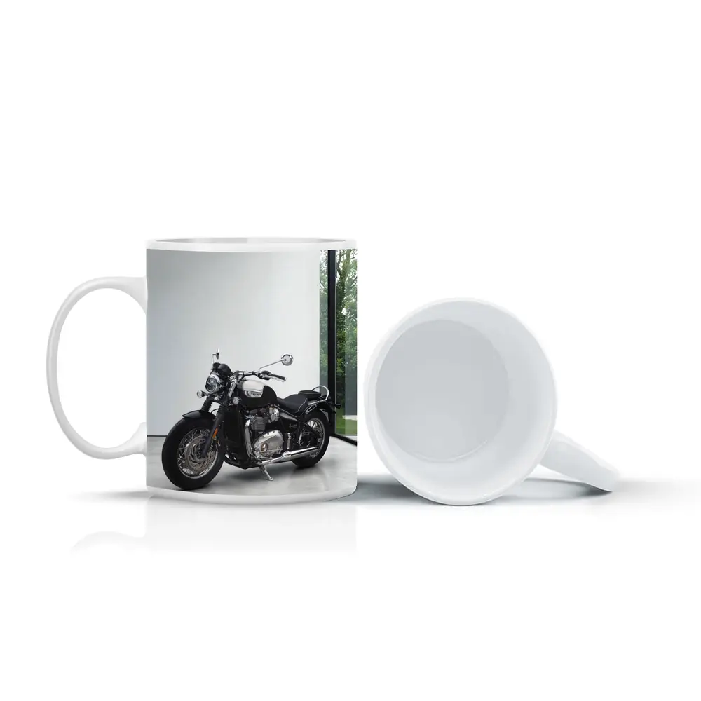 Triumph Bobber Motorcycle Minimalist Studio Setting – Mugs