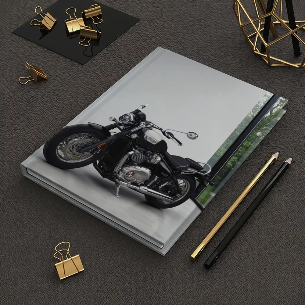 Triumph Bobber Motorcycle Minimalist Studio Setting – Notebooks