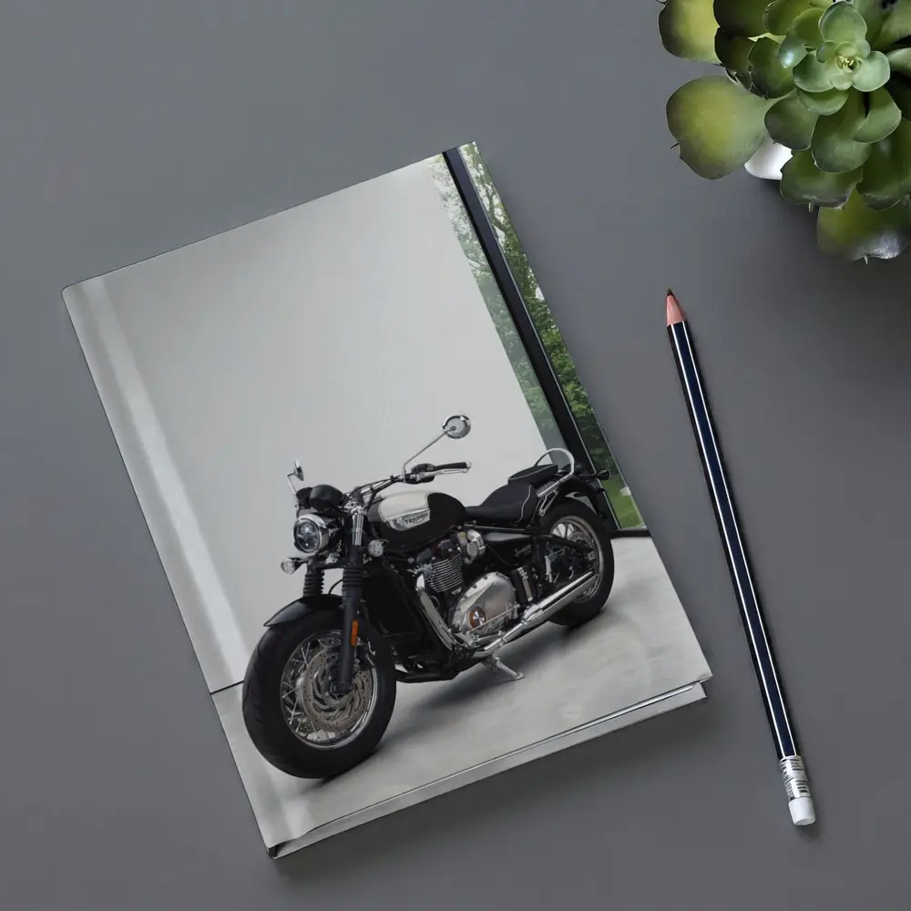 Triumph Bobber Motorcycle Minimalist Studio Setting – Notebooks