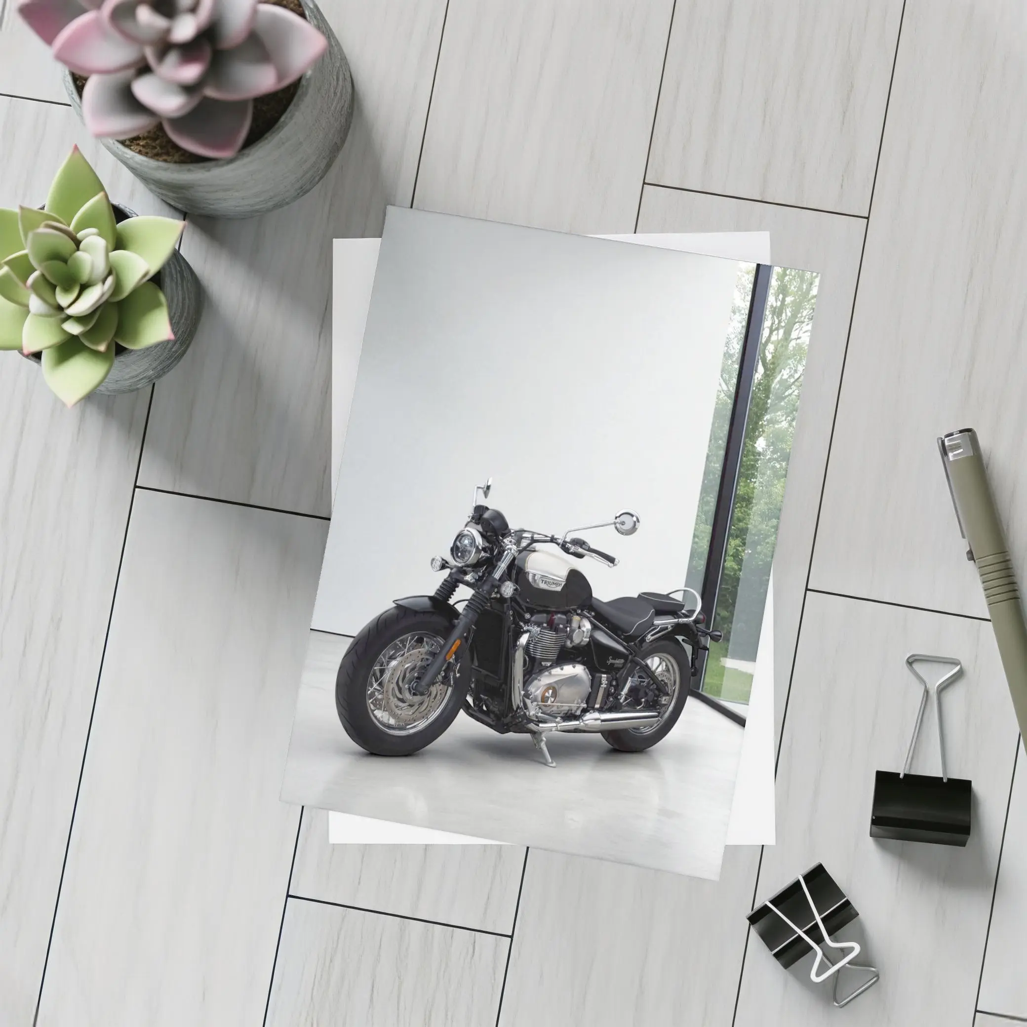 Triumph Bobber Motorcycle Minimalist Studio Setting – Postcards