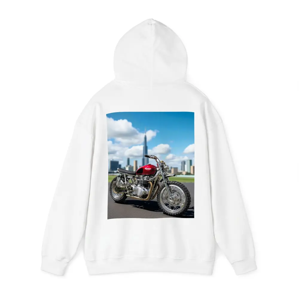 Triumph Motorcycle Red City Skyline Background – Hoodies
