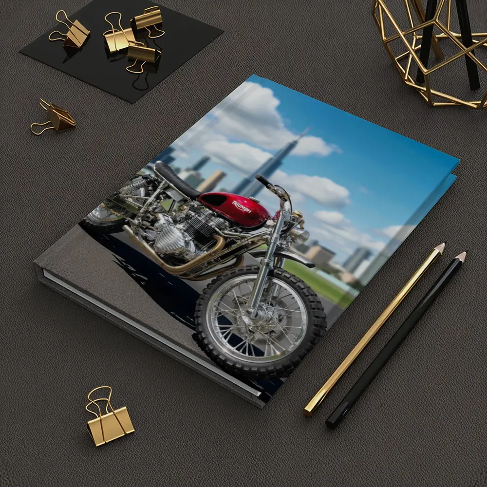 Triumph Motorcycle Red City Skyline Background – Notebooks