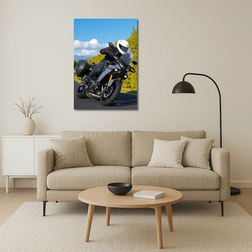 Yamaha Tracer Rider Leaning Into Corner Road – Wall Art