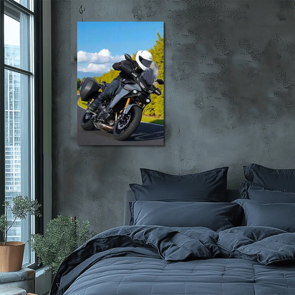 Yamaha Tracer Rider Leaning Into Corner Road – Wall Art