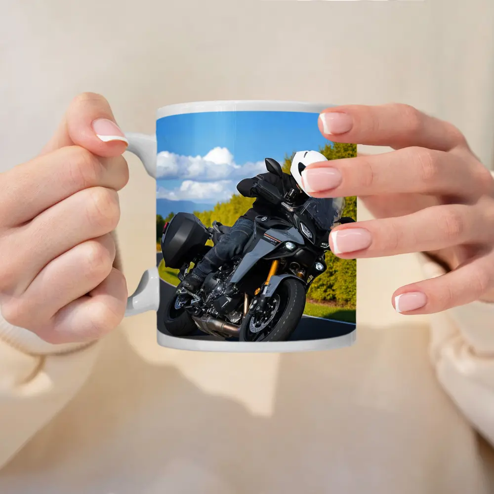 Yamaha Tracer Rider Leaning Into Corner Road – Mugs