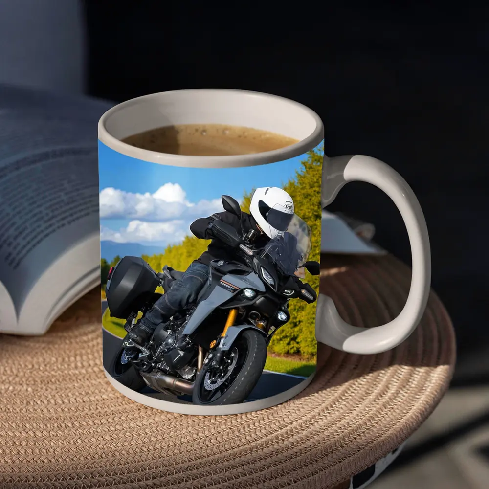 Yamaha Tracer Rider Leaning Into Corner Road – Mugs