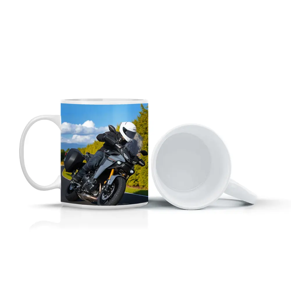 Yamaha Tracer Rider Leaning Into Corner Road – Mugs