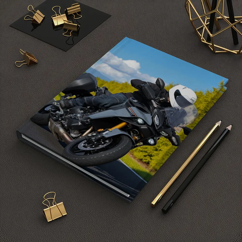 Yamaha Tracer Rider Leaning Into Corner Road – Notebooks